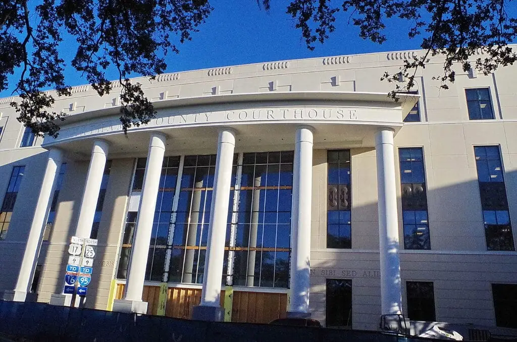 Chatham County Courthouse with architectural details, showcasing its historic facade and grand entrance.