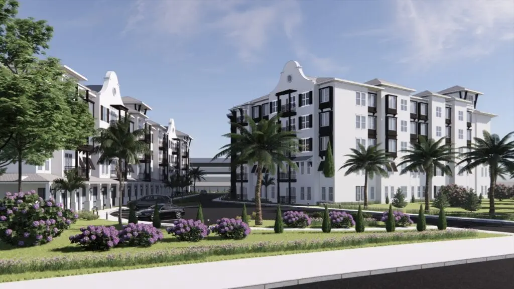 Exterior view of Data Court Student Housing, featuring modern architecture with large windows and landscaped surroundings.